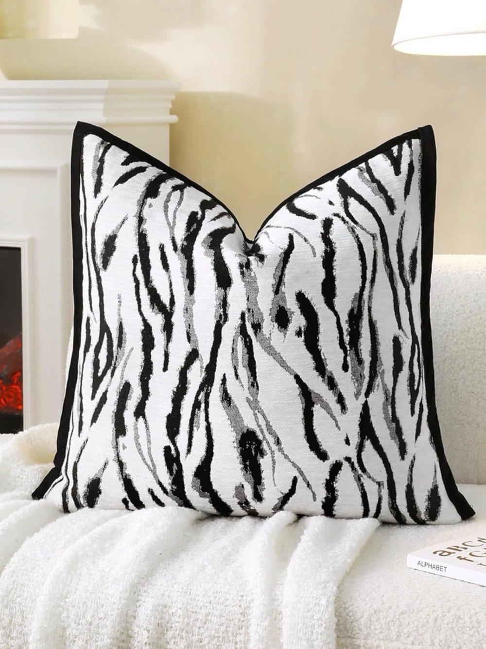 Black and White Zebra Accent Pillow - Modern Decorative Throw